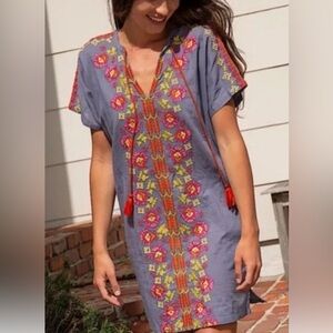 Embroidered Boho Dress with Tassels